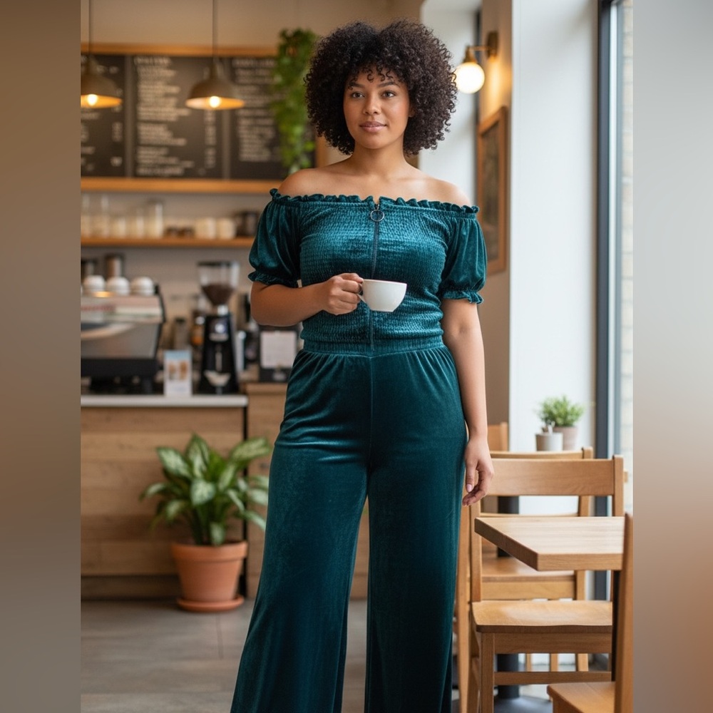 ✨ Parker Velvet Off-Shoulder Smocked Jumpsuit NWT Revolve Anthropologie 14 16